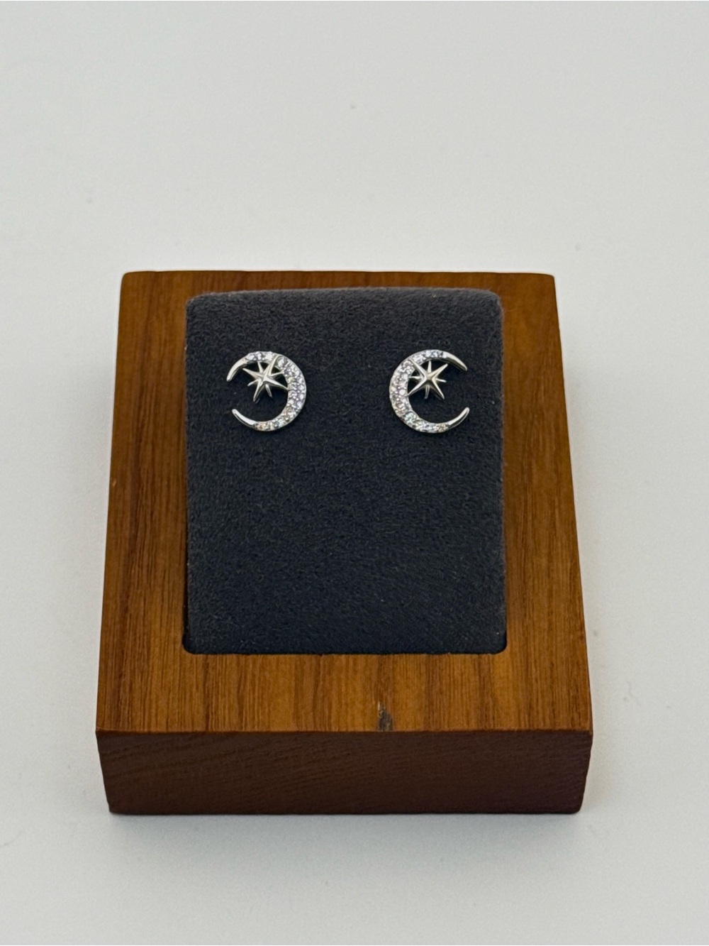 Celestial Crescent Moon & Star Stud Earrings 0.18 CTW Lab Moissanite 925 Silver